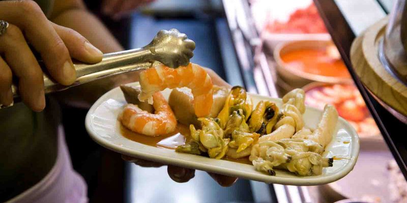 A plate of seafood tapas at Quimet i Quimet, Barri Gotic. A plate of seafood tapas at Quimet i Quimet, Barri Goti