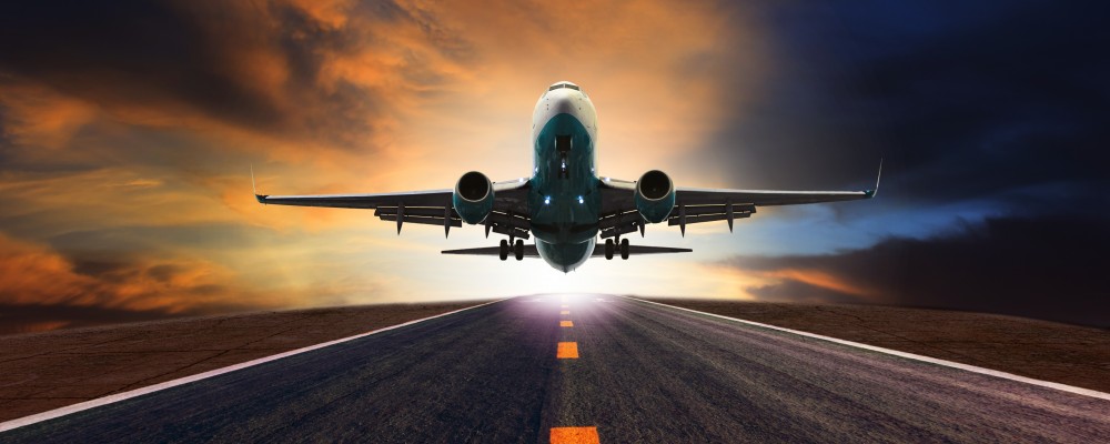 Passenger Jet Plane Flying Over Airport Runway Against Beautiful پروازهای نوروزی